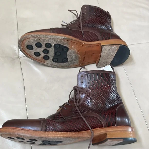 Marc Nolan Brown Lincoln Leather Croc Texture Trim Cap Toe Shoes, Size 15 - Picture 4 of 10